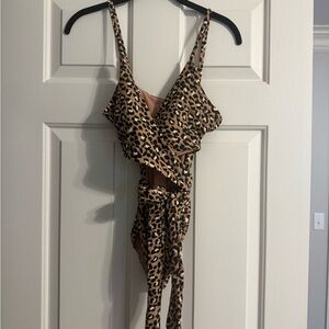 aerie Leopard Print One-Piece Swimsuit in Tan and Black